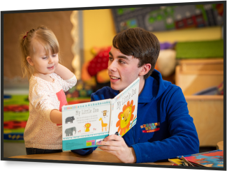 male childcare modern apprentice with toddler girl